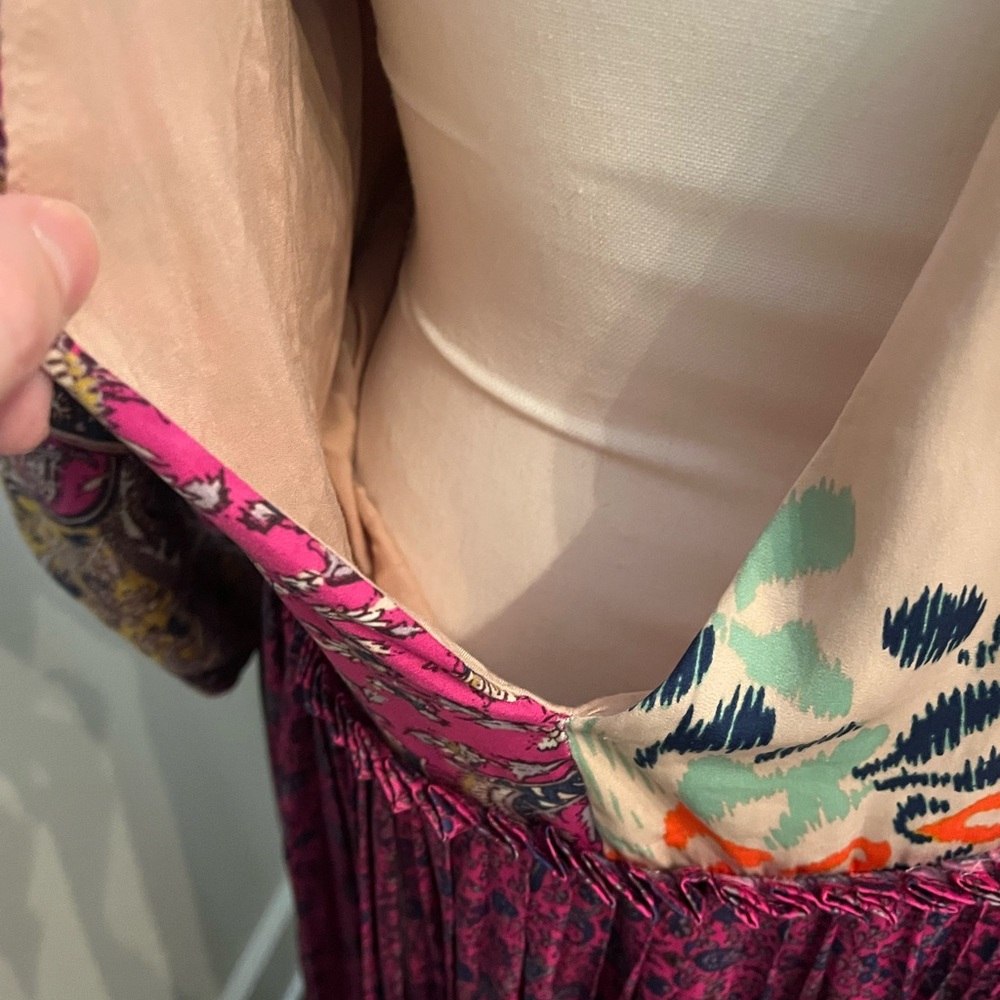 Free People Multi Pattern Maxi Tie Back Dress | Blue, Purple, Orange | Medium - Picture 10 of 12